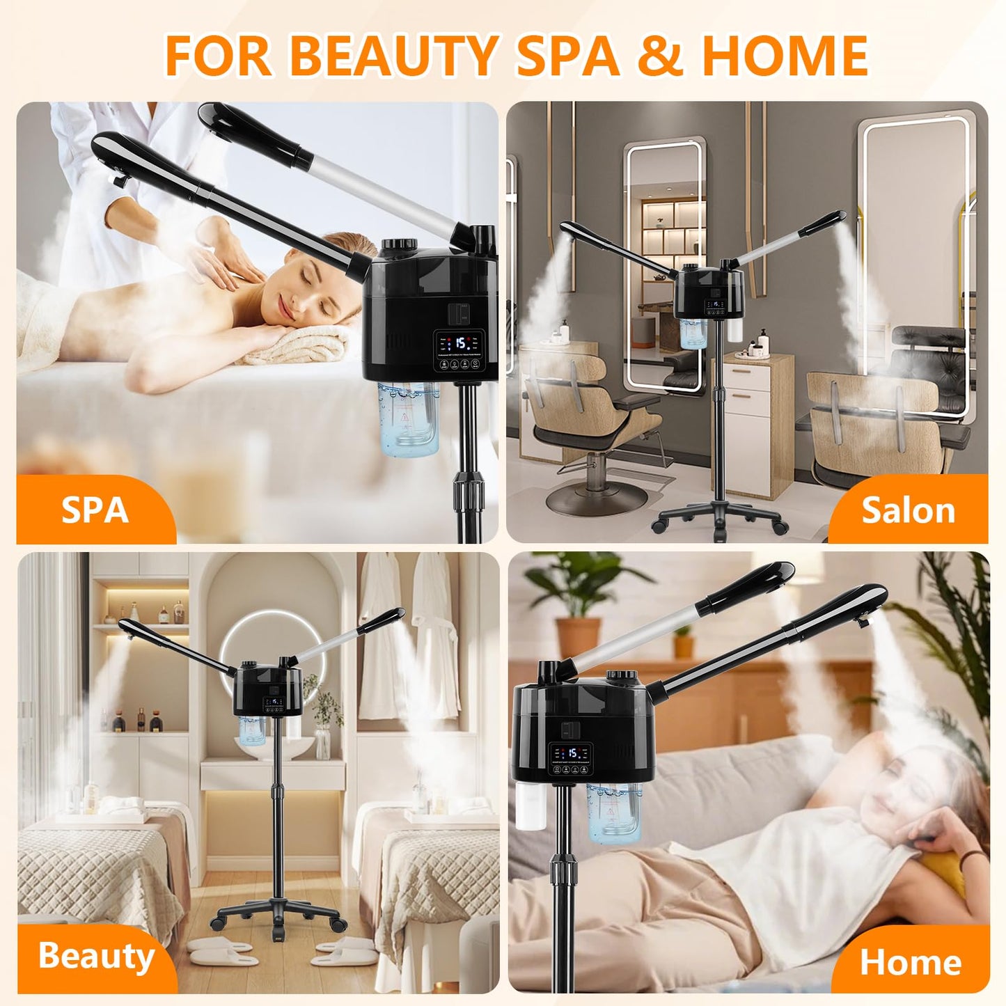 Professional Facial Steamer with Ozone and Hot & Cold Mist, Esthetician Steamer on Wheels, Face Humidifier for Facial Deep Cleaning, Digital Facial Steamer for Home and Salon, Black