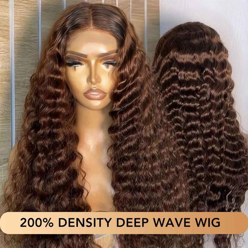 TOYERE 26 Inch Chocolate Brown Lace Front Wig 13x6 Deep Wave HD Lace Frontal Wigs Human Hair 4# Colored Pre Plucked with Baby Hair Natural Hairline