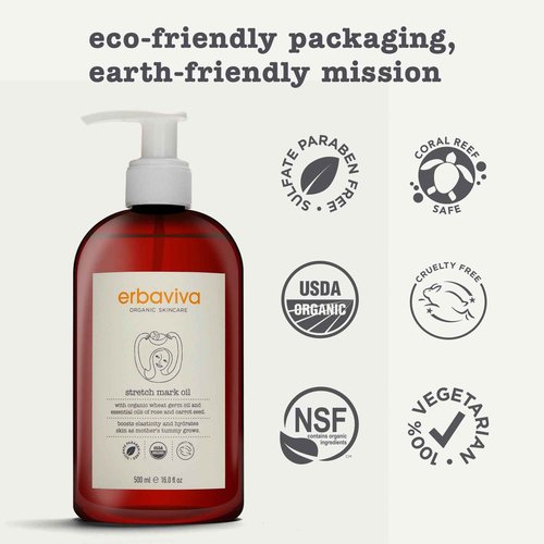 Erbaviva Organic Stretch Mark Oil for Pregnancy, Stretch Marks & Scars - 16 Fl Oz