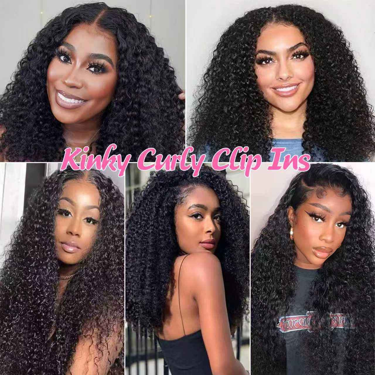 Geogroket Kinky Curly Clip in Hair Extensions for Women 3C 4A Kinky Curly Clip ins 10A Brazilian Virgin Human Hair Curly Hair Extensions 16pcs 240g/set Natural Black （20 Inch）