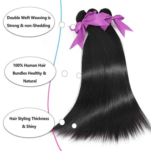 12A Human Hair Bundles 18 20 22 Inch Straight Bundles Human Hair 100% Unprocessed Brazilian Virgin Weave 3 Bundles Deals Thick & Tangle Free…