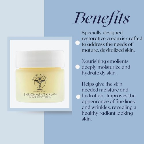 Ayur-Medic Nature and Science Enrichment Cream – 2 oz Mature, Devitalized, and Sun-Damaged Skin. Contains Palmitoyl Tripeptide-5, CoQ, 10 Plus Ingredients to Deeply Moisturize Skin