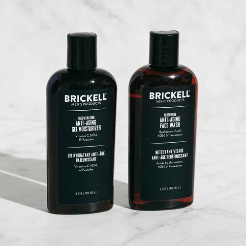 Brickell Men's Products Enhancing Gel Anti-Aging Routine, Gel Facial Cleanser and Face Moisturizer, Men's Skin Care Gift Set