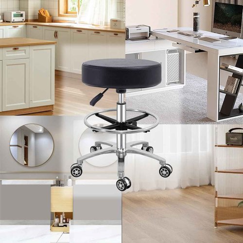 Antlu Rolling Stool Swivel Chair for Office Medical Salon Tattoo Kitchen Massage Work,Adjustable Height Hydraulic Stool with Wheels (Black, with Foot Rest)