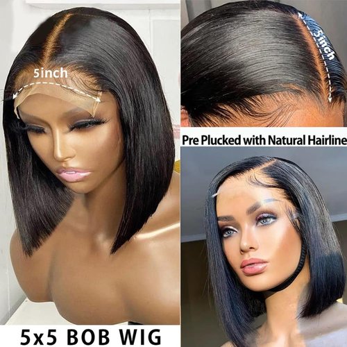 Karlami 5X5 Closure Bob Wig Human Hair Frontal Lace Wig Glueless Wigs Human Hair Pre Plucked Transparent Bob Lace Front Wigs for Women 150% Density