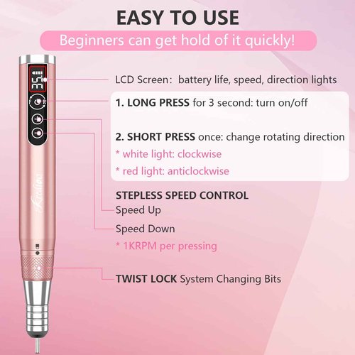 Kredioo Nail Drill Cordless 35000RPM Portable Rechargeable Electric Nail File Professional Ceramic Bits Kit with Travel Case Remove Acrylic Nails Dip Powder Christmas Festival Gel Polish