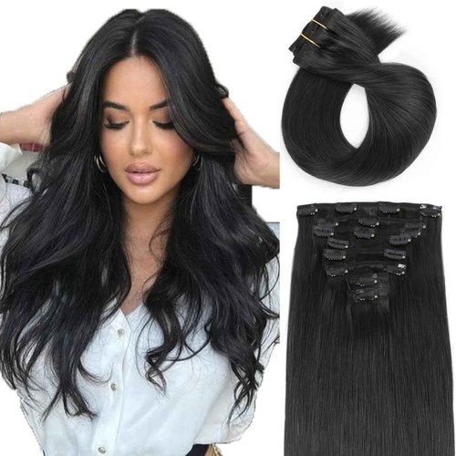 ABH AMAZINGBEAUTY HAIR Clip in Hair Extensions Human Hair Straight Clip in Extensions Full Head Clip in Remy Human Hair Clip ins Jet Black Color #1 Reusable Invisible 8Pcs 20 Inch 120 Grams