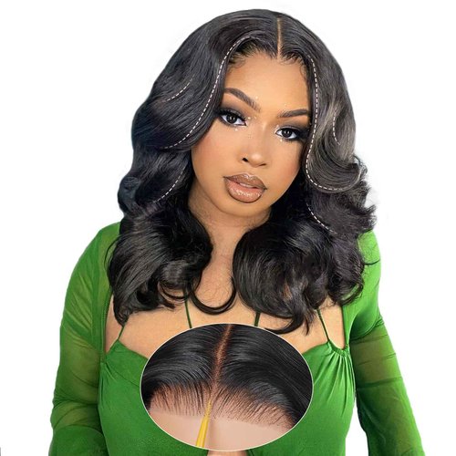Layered Cut Curtain Bangs Face-Framing Bob Wig Human Hair 9x6 Glueless Wigs Human Hair Pre Plucked Pre Cut HD Lace 250 Density Loose Body Wave Ready to Wear Closure Wigs Human Hair for Women 14 Inch