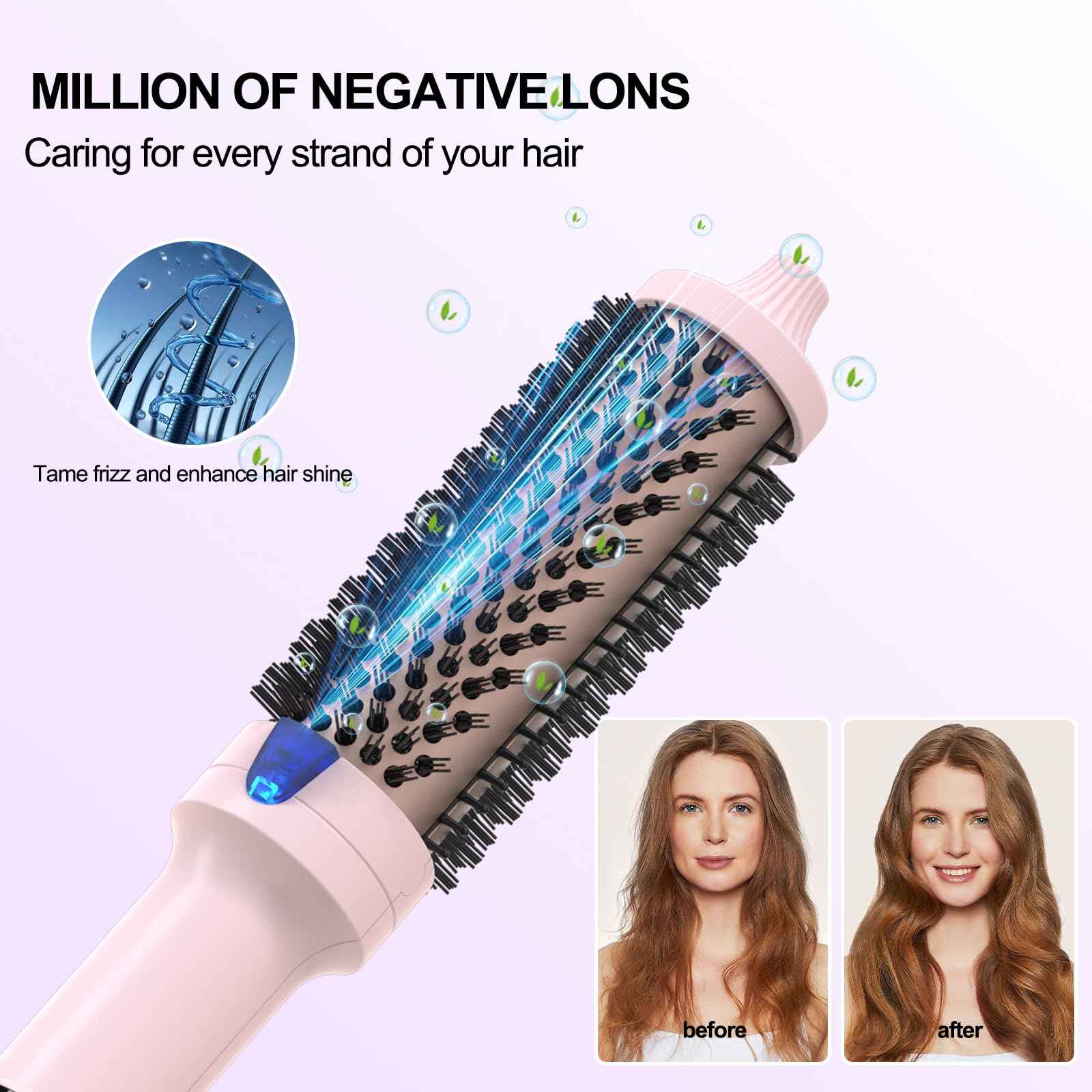 K&K 1.7 Inch Cool-AIR TECH Hair Styling Tool Bounce Brush, Heated Thermal Round Brush with Negative Ion Technology, Multiple Heat Settings for Blowout Look with Hair Care Oil, Temperture Contronal