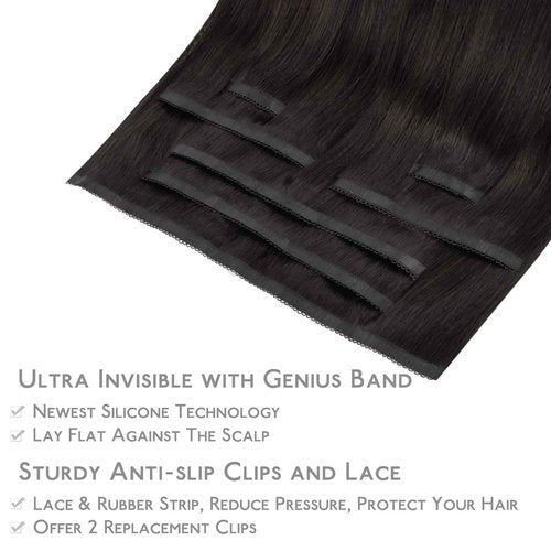 WENNALIFE Lace Seamless Clip in Hair Extensions Human Hair 7pcs Ultra Invisible 50% Thinner Seamless Clip Ins Jet Black Natural Remy Hair 14 Inch