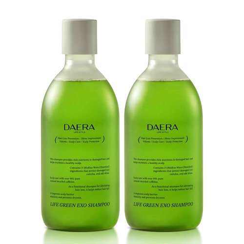 DAERA 2 Pack Life Green Exo Shampoo for Thinning Hair Thickening 10.24 fl oz, Caffeine Biotin Scalp Deep Cleansing, Volumizing & Improving, Heartleaf Extract, Women & Men, All Skin Types