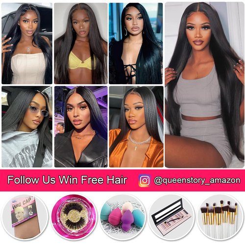 Queen Story 24 Inch HD Lace Front Wig 13x4 Lace Front Wig Straight Human Hair Wig 180% Density 9A Brazilian Virgin Human Hair Lace Front Wig for Women Natural Hairline