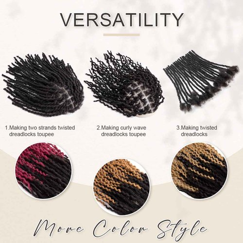 DAIXI Curly Wave Loc Extensions Human Hair, 100% Real Human Hair Dreadlock Extensions for Man/Women Handmade Permanent Dread Extensions Can Be Dyed Bleached Twisted (0.4cm, 1B, 6 Inch 30 Strands)