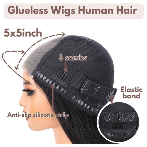 DULOVE Wear and Go Glueless Wigs Human Hair Pre Plucked Pre Cut 5x5 Deep Wave Wig 200 Density No Glue Ready to Wear for Black Women 18 inch