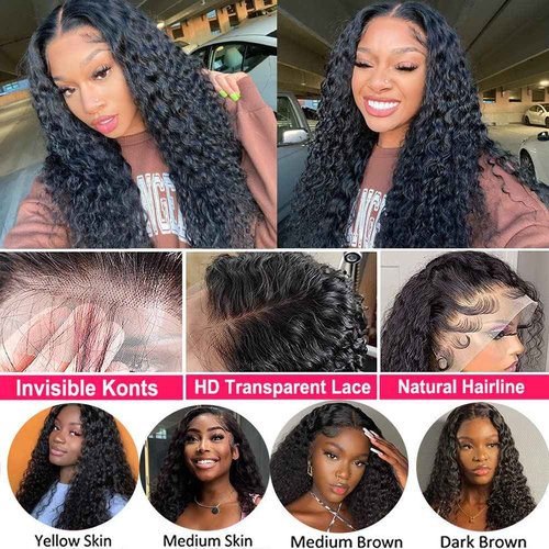 JIETAI 13X4 HD Curly Lace Front Wigs Human Hair Pre Plucked with Baby Hair 180% Density Brazilian Deep Curly Wave 10A Glueless Lace frontal Wigs Natural Color (30 Inch)