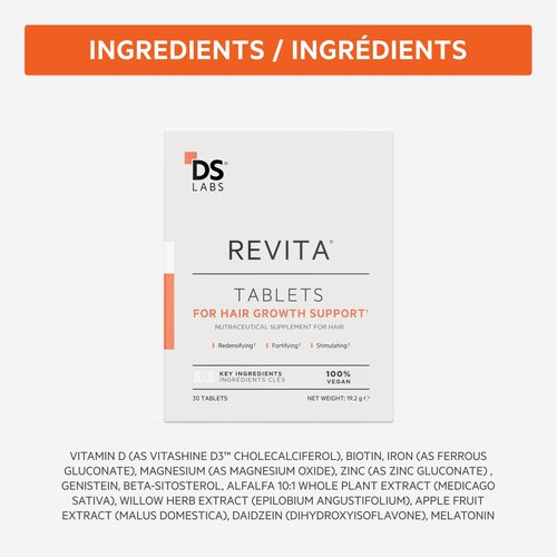 DS Labs Revita Hair Density Support Tablets - Daily Hair Wellness Supplement with Biotin, Zinc, Iron, Vitamin D, Magnesium & Melatonin, for Men & Women, 90 Tablets