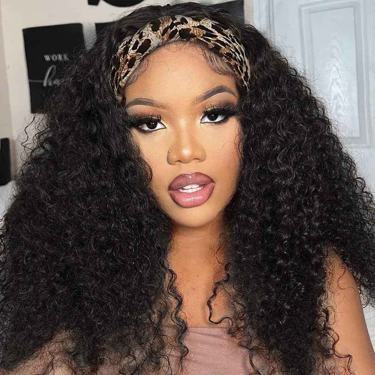 Kinky Curly Headband Wig Human Hair 26 Inch Human Hair Headband Wig for Black Women Culry None Lace Front Wigs Glueless Human Hair Wigs Natural Color