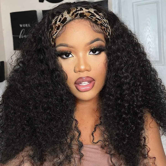 Kinky Curly Headband Wig Human Hair 26 Inch Human Hair Headband Wig for Black Women Culry None Lace Front Wigs Glueless Human Hair Wigs Natural Color