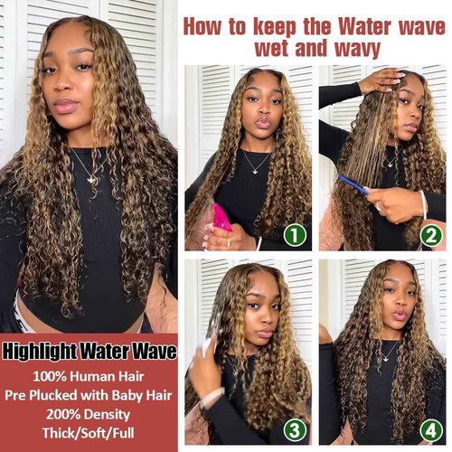 Azibo 13x5 Full Lace Front Wigs Human Hair Pre Plucked 4/27 Water Wave Wigs 200% Density Highlight Honey Blonde Lace Front Wigs Human Hair 20inch