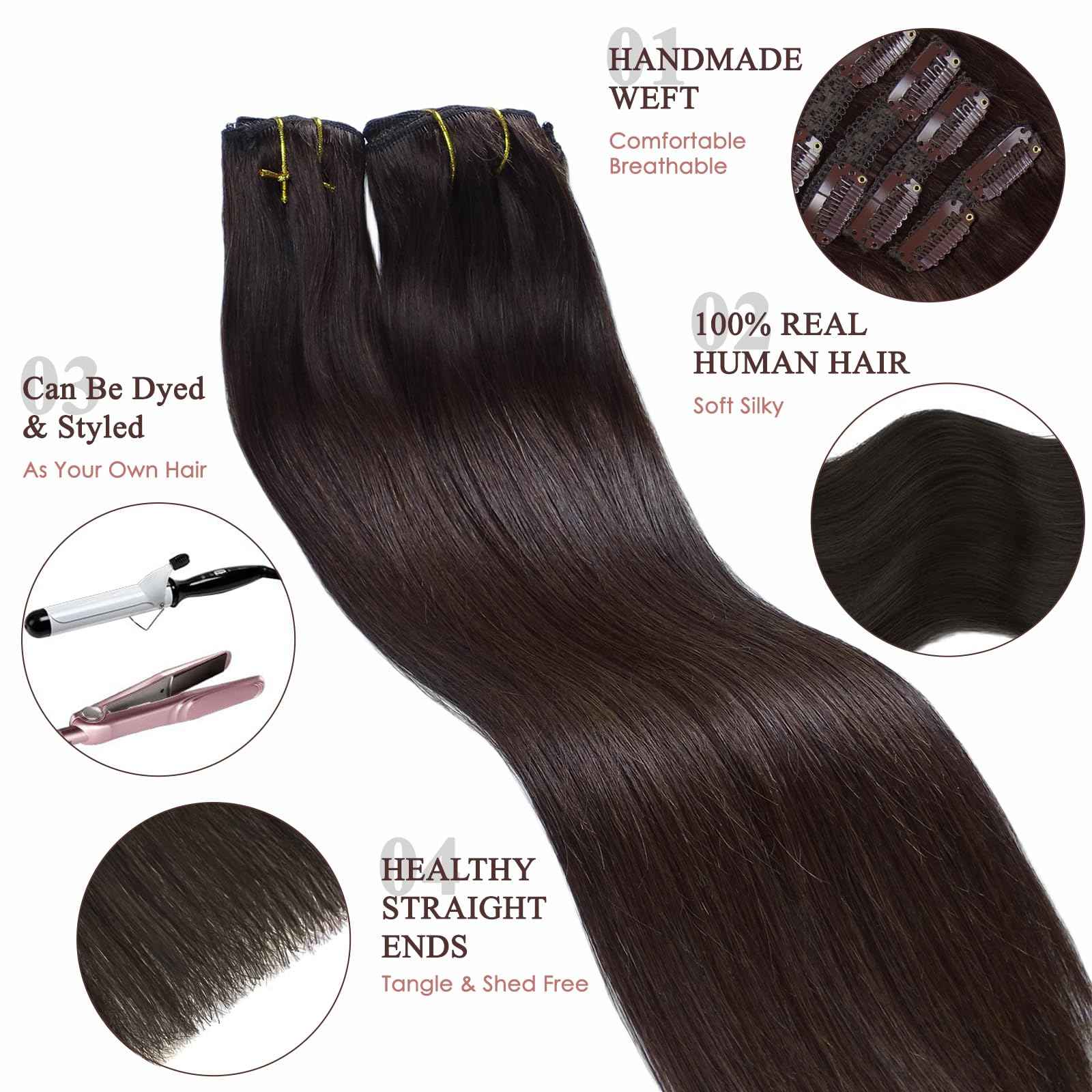 Long Hair Extensions Real Human Hair 120G 100% Virgin Human Hair Dark Brown Clip In Hair Extensions Soft Silky for Women 22 Inch 8Pcs 22Clips