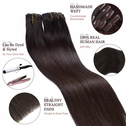 8PCS Dark Brown Clip In Hair Extensions Real Human Hair, 12A Naturally Soft Hair Extensions 120G 100% Virgin Human Hair Extensions for Women(18 Inch, 22Clips)