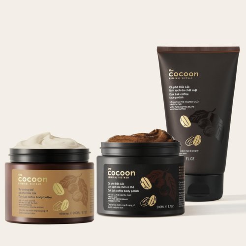 Cocoon Dak Lak Face Polish, Body Polish & Body Butter Combo. 100% Vegan Exfoliating Scrub for Smooth & Glowing Skins | Reduce Stretch Marks, Acne & Cellulite | Gift for Coffee Lovers (6.76 fl oz each)