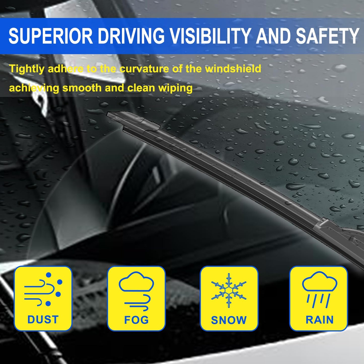 OEM Quality 13"+13" Premium All-Seasons Durable Stable and Quiet Windshield Wiper Blades-J Hook Wipers(Set of 2)