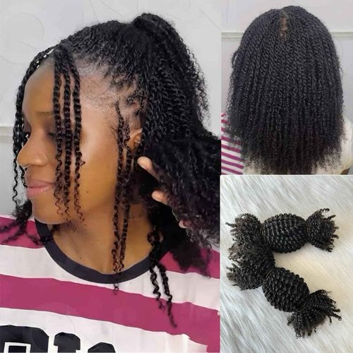 Afro Kinky Curly Springy Twist Double Drawn Bulk Human Hair Braiding Hair for Dreadlock Hair Pre-Separated Hair Extensions Natural Color 14Inch 200g