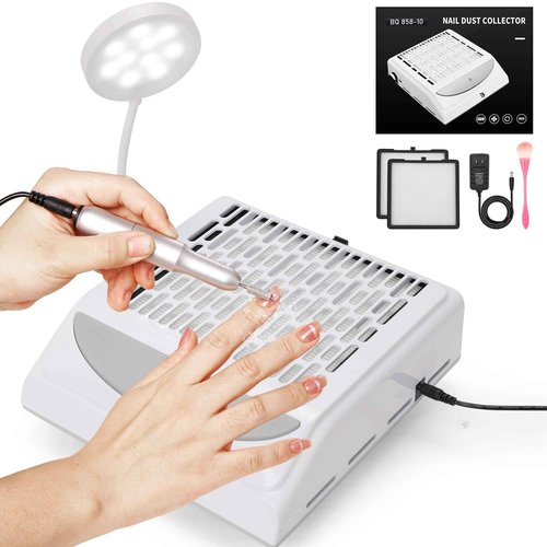 BLOSSED Nail Dust Collector Quite with LED Light, Brush and 2 Reusable Filters – 100W Powerful Adjustable Speed and Low Noise, Dust Collector Nail Tech Perfect for Gel Nail Polish