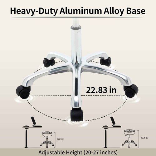 FIRAVOE Rolling Stool Adjustable Height (300lbs Capacity) (Sturdy Aluminum Base) Swivel Massage Stool with Wheels (Camel Brown)