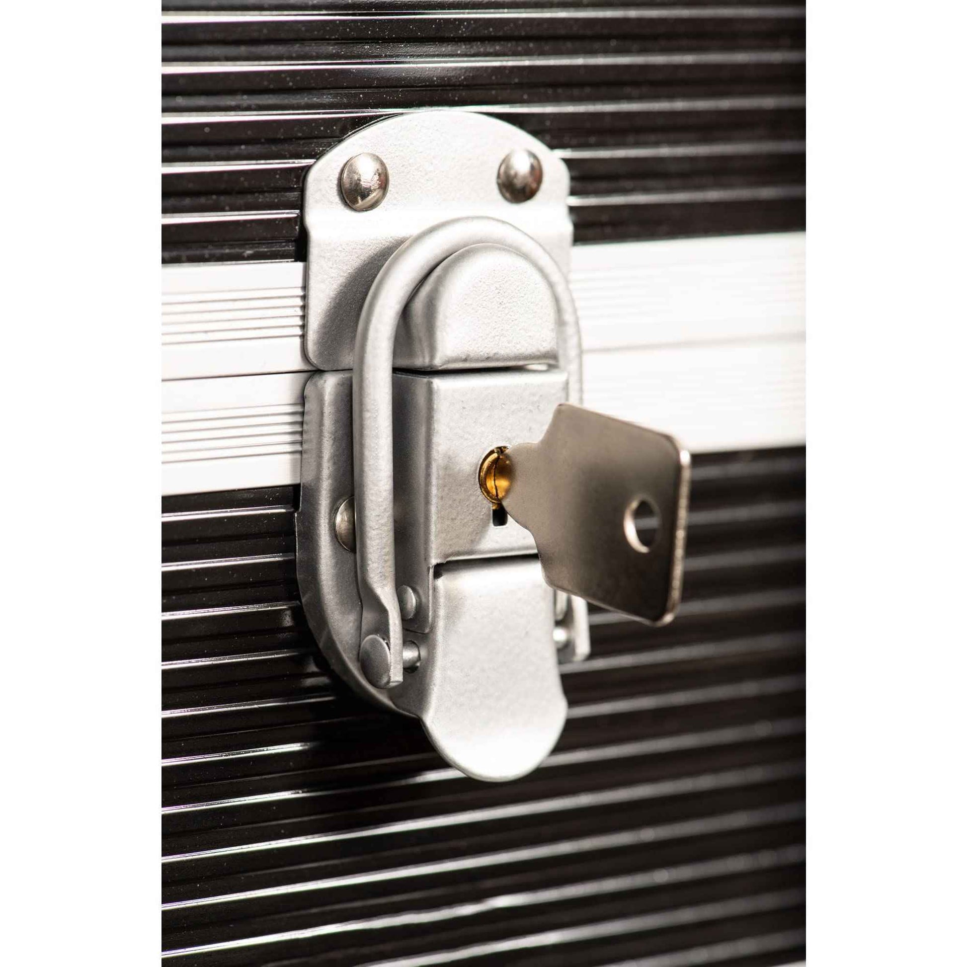 JC Beauty 7 in 1 Professional Interchangeable Rolling Makeup Nail Tech Train Case Travel Storage Clear Acrylic, Black Stripe