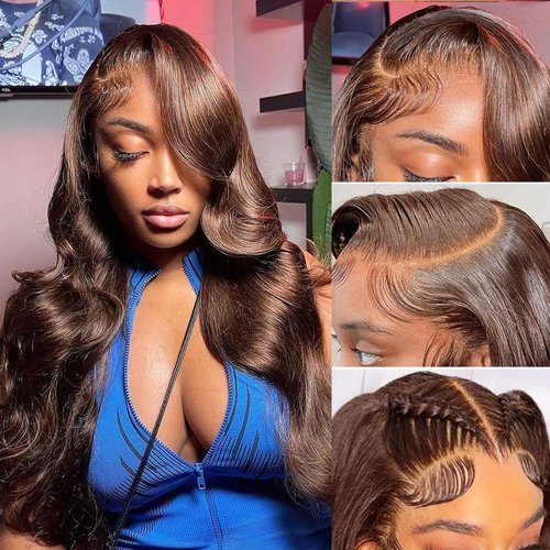 Kesenmu Chocolate Brown Lace Front Wig Human Hair - 13x6 HD Body Wave Brown Lace Front Wigs Pre Plucked with Baby Hair, 180% Density Glueless Colored Brown Frontal Wigs 22 inch