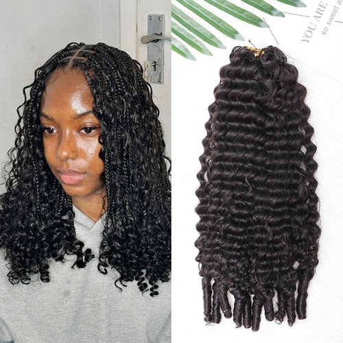 RHEANNA Feather Crochet Human Hair With Tight Curly Ends Invisible Knots Deep Curly Crochet Human Hair Extensions Knotless Pre-Separated 22inch 60g