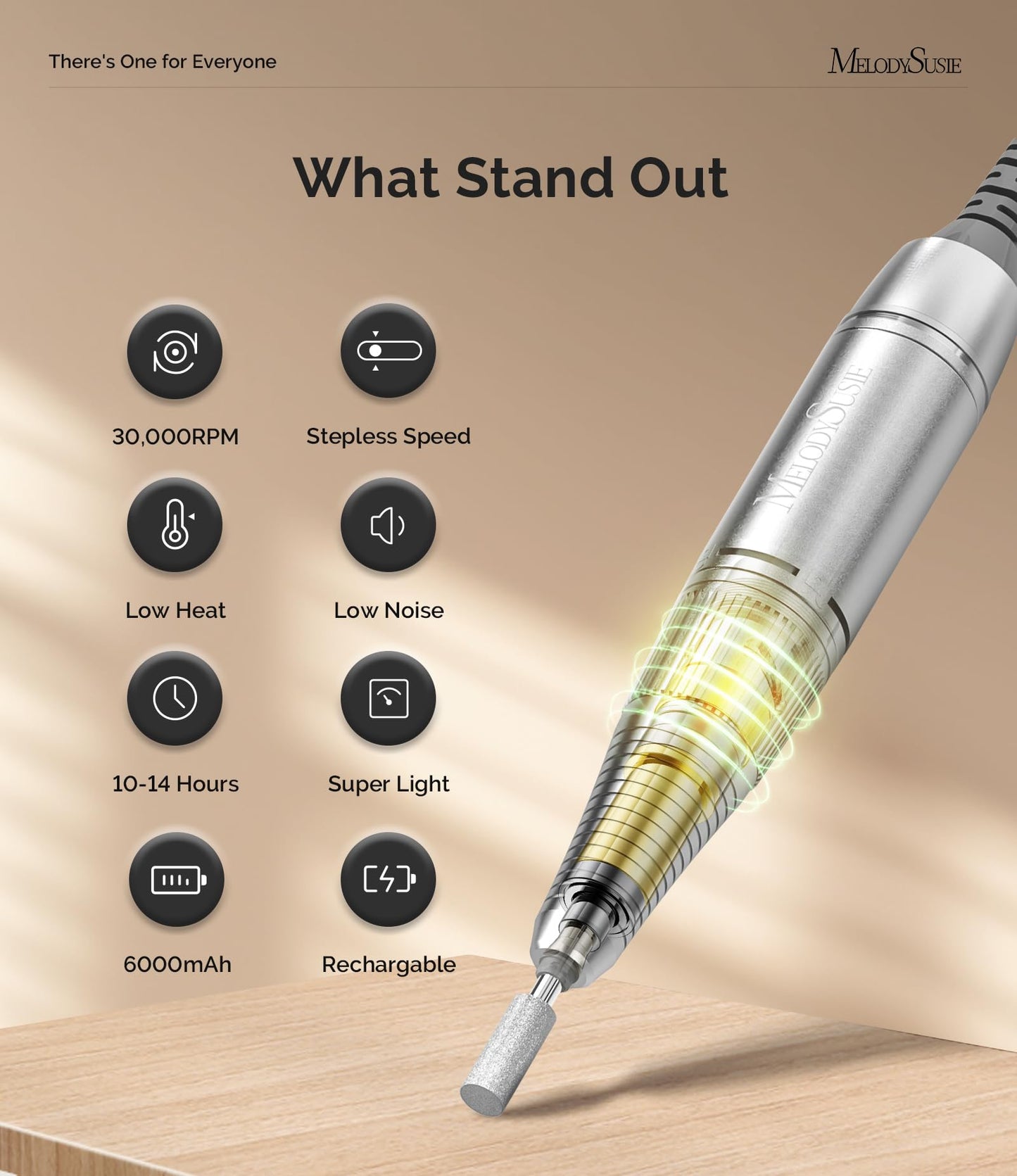 MelodySusie Entry-Level Clip-On Cordless Nail Drill, SC320D 30000RPM Essential E-File with LCD Display for Manicure Shaping & Gel Removal, Perfect for Training, Nail Art Practice & Home Use