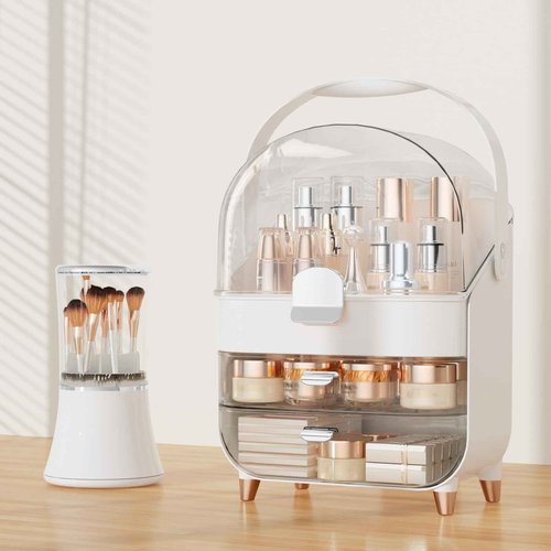 CLBDRESS Makeup Organizer Skincare Organizers, Make up Organizer for Vanity, Cosmetic Display Cases with Transparent Cover, Cosmetic Organizer for Bathroom, Dresser, Countertop Organizer, Silver