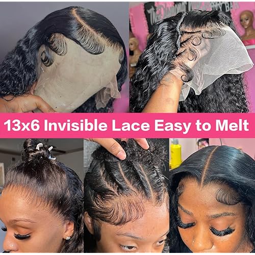 18 Inch Deep Wave 13x6 Lace Front Wigs Human Hair Pre Plucked With Baby Hair 200 Density Deep Curly Lace Frontal Wigs Human Hair Transparent HD Lace Wigs Natural Black