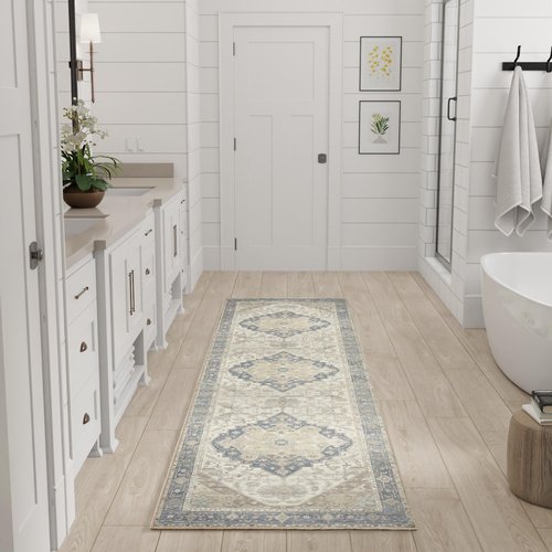 Nourison Home Vintage Washables Blue Green 2'2" x 8' Area Rug - Easy Clean, Non Shedding, Bed Room, Living Room, Dining Room, Kitchen (8' Runner)