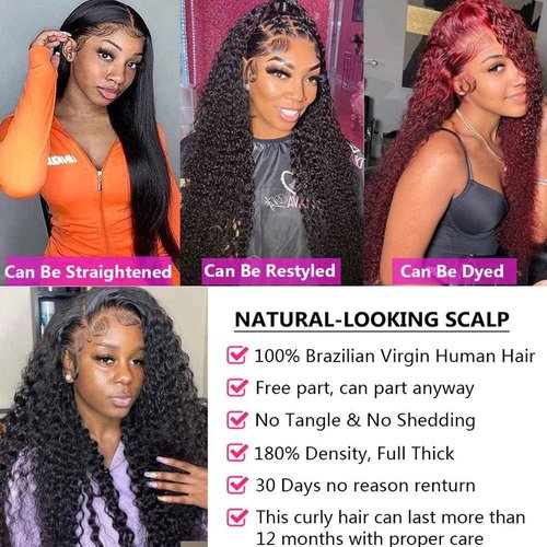 Manorshen Deep Wave Lace Front Wigs Human Hair 13x6 HD Transparent 180% Density Wet and Wavy Human Hair Wigs for Black Women Depp Curly Lace Front Wigs Pre Plucked with Baby Hair (26 Inch)