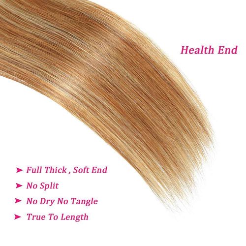 Beautymoon Highlight Ombre Straight Human Hair Bundles 100% Unprocessed Brazilian Honey Blonde Straight Hair 16 18 20 Inch 3 Bundles Deals Human Hair Double Weft 4/27 Colored