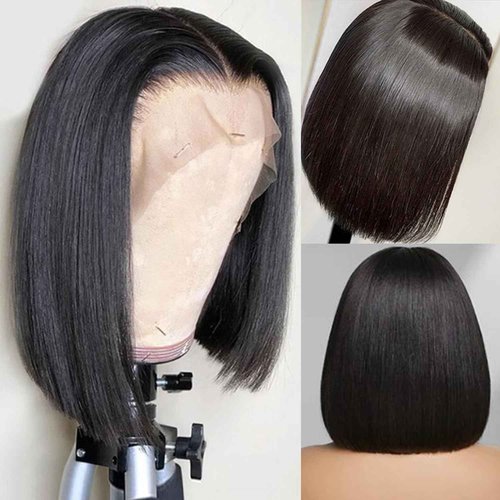 Brazilian Straight Bob Wig Human Hair 14 inch 13x4 HD Lace Front Wigs 180 Density Glueless Pre Plucked with Baby Hair 180% Density Glueless Short Human Hair Wigs for Black Women Natural Color