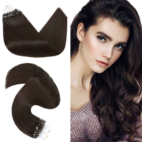 Hairro Microlink Hair Extensions Human Hair Micro Loop Bead In Hair Micro Ring I Tip Pre Bonded Cold Fusion Keratin Glue Stick Remy Itip Hair For Women 20 Inch 50g 50 Strands #02 Dark Brown