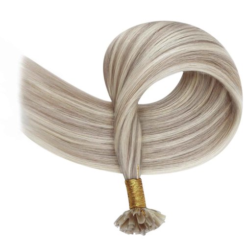 Full Shine U Tip Hair Extensions 20 Inch 50 Grams Color 18 Ash Blonde Highlighted 613 Bleach Blonde Keratin Tip Hair Extensions Human Hair Fusion Extensions Natural Remy Hair