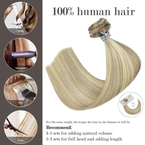 Honsoo Balayage Hair Extensions Real Human Hair Mixed Bleach Blonde 20in 100g 7pcs Clip In Hair Extensions Long Natural Straight Hair Like Your Own Hair