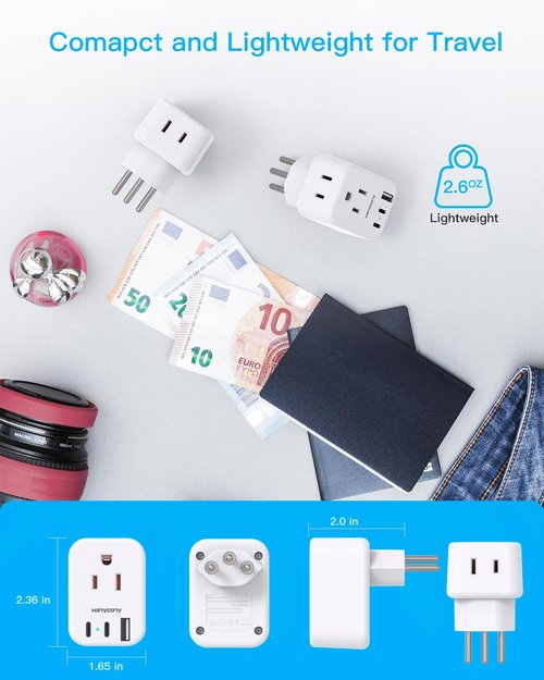 HANYCONY Switzerland Power Travel Plug Adapter, Type J Power Adapter with 2 Outlets 3 USB Ports(2 USB C) for US to Swiss Switzerland Liechtenstein Rwanda