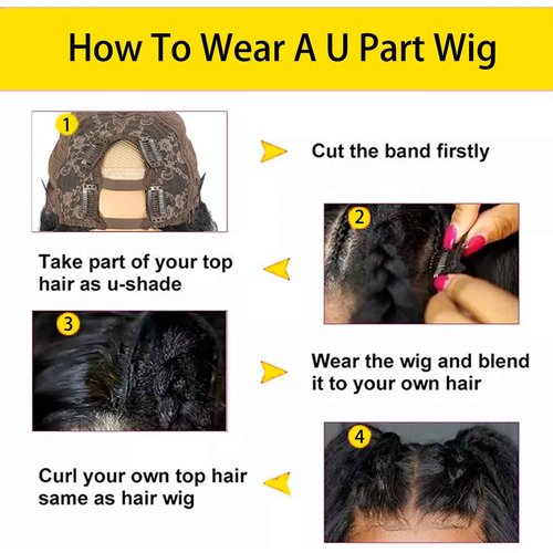 U Part Human Hair Wig Body Wave Brazilian Virgin Hair Glueless Wigs Human Hair 180% density U Part Wig for Black Women Clip In U Part Wig Human Hair Upart half wig Natural Black Color 22 inch