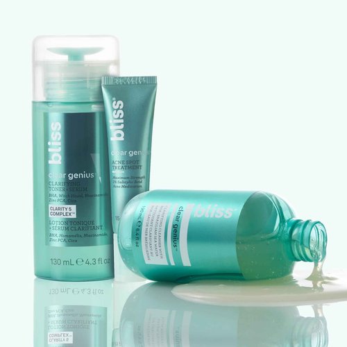 Bliss Clear Genius Trio: Clarifying Toner + Serum, Cleanser and Spot Treatment - Pore Purifying, Removed Excess Dirt & Oils - Clean, Cruelty-Free Skin Care