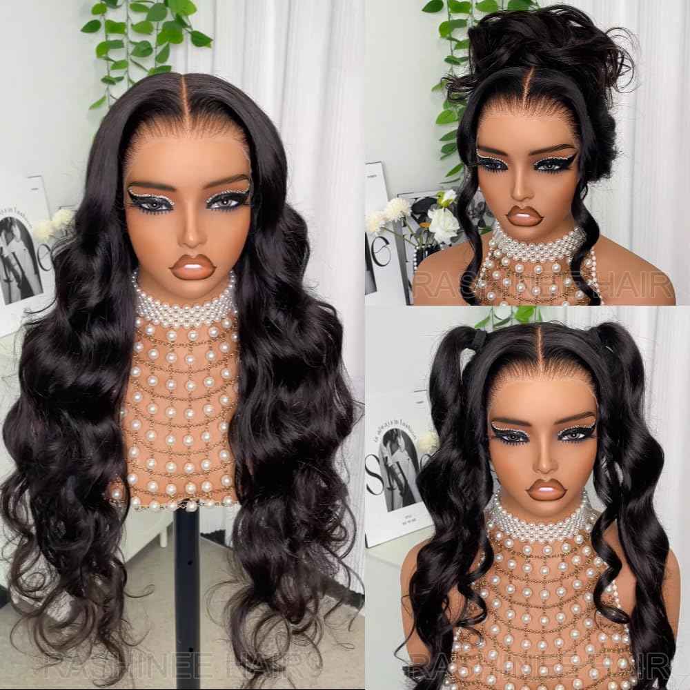 360 Lace Front Wigs Human Hair Body Wave Hidden Strap 360 Glueless Wig Human Hair Full Lace Pre-Bleached Knots Pre-Cut Pre-Plucked HD Lace Natrual Black Color 22 inches