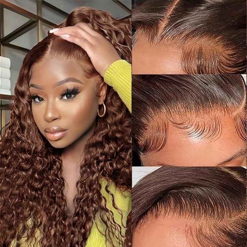 HD Lace Front Wigs Human Hair 180% Density Chocolate Brown13x4 Water Curly Lace Front Wigs Human Hair Pre Plucked Glueless Wigs Human Hair for Black Women (22Inch, Brown)