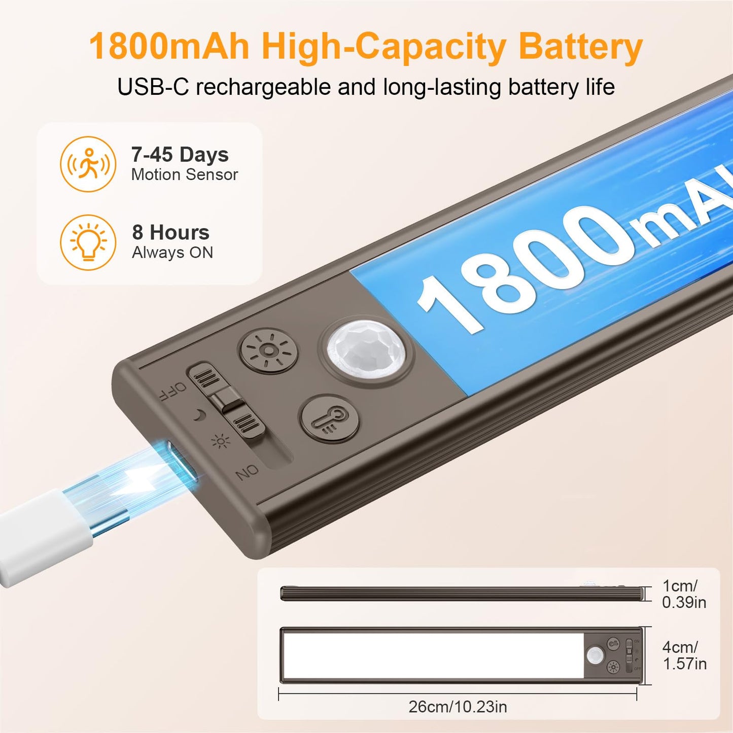 Gritin 10.2inch Under Cabinet Lighting Rechargeable -84 LED Super Bright,3-Color& 5 Level Brightness,4 Modes,Motion Sensor, Long Lasting- Easy Installation Magnetic Closet Lights -2 Pack-Bronze