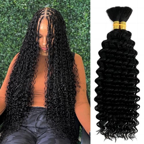 Curly Human Braiding Hair for Boho Braids Bohemian Deep Wave Bulk 100% Human Hair for Micro Braiding Hair Wet and Wavy Boho Knotless Braids Hair No Weft 2 Bundles